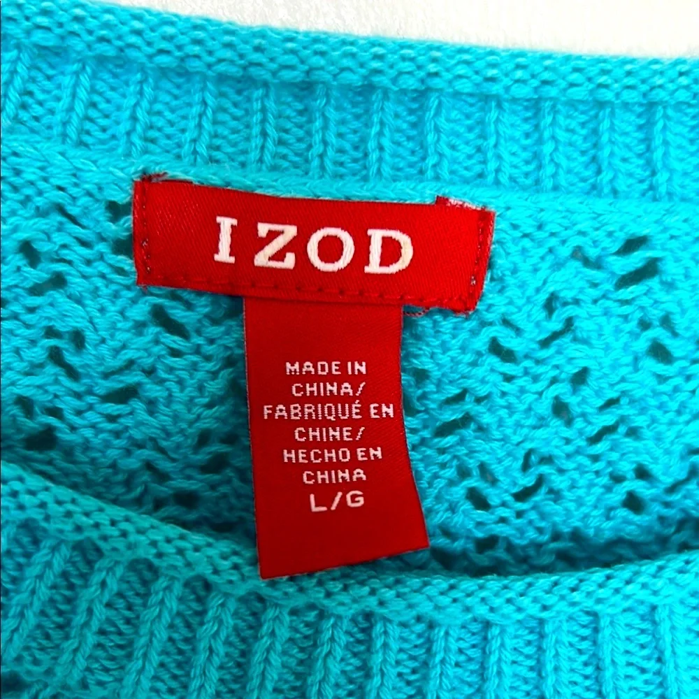 Izod Women's Turquoise Blue crewneck cotton weave Sweater, size L